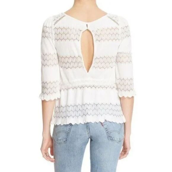 FREE PEOPLE Womens Top Small White Pullover Peplum Sheer Stretch FIRE ISLAND - Picture 2 of 11